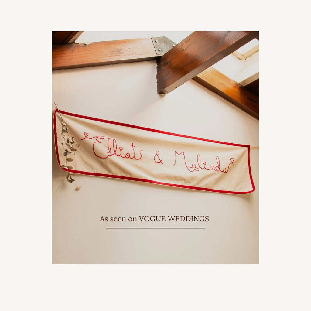 Custom Hand Embroidered Wedding Banner with Velvet Trim