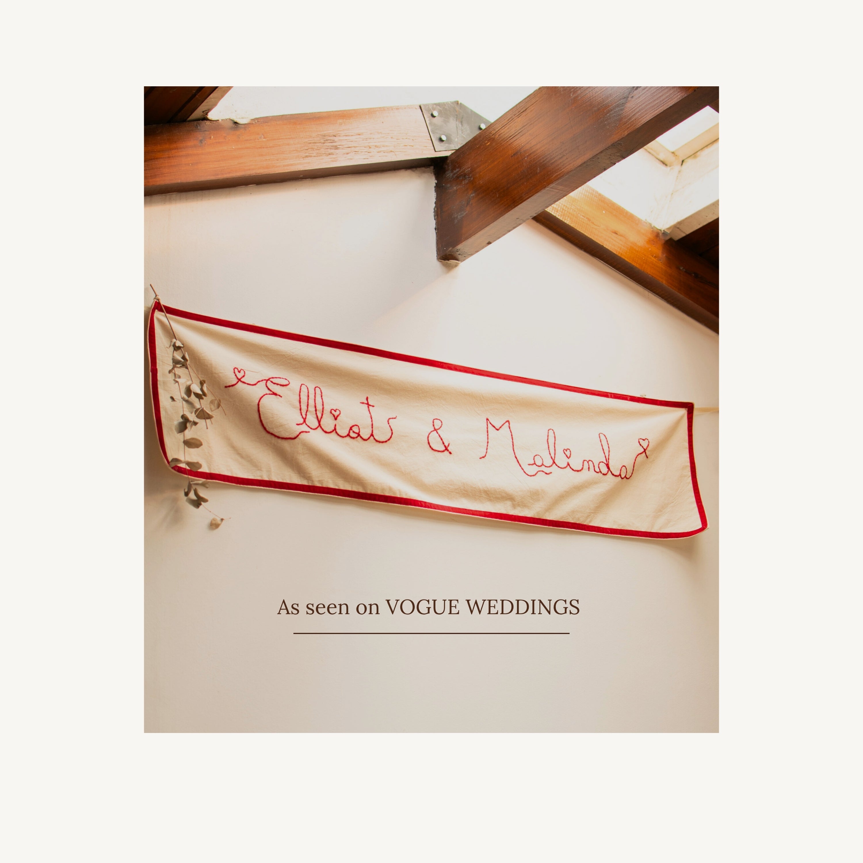 Custom Hand Embroidered Wedding Banner with Velvet Trim