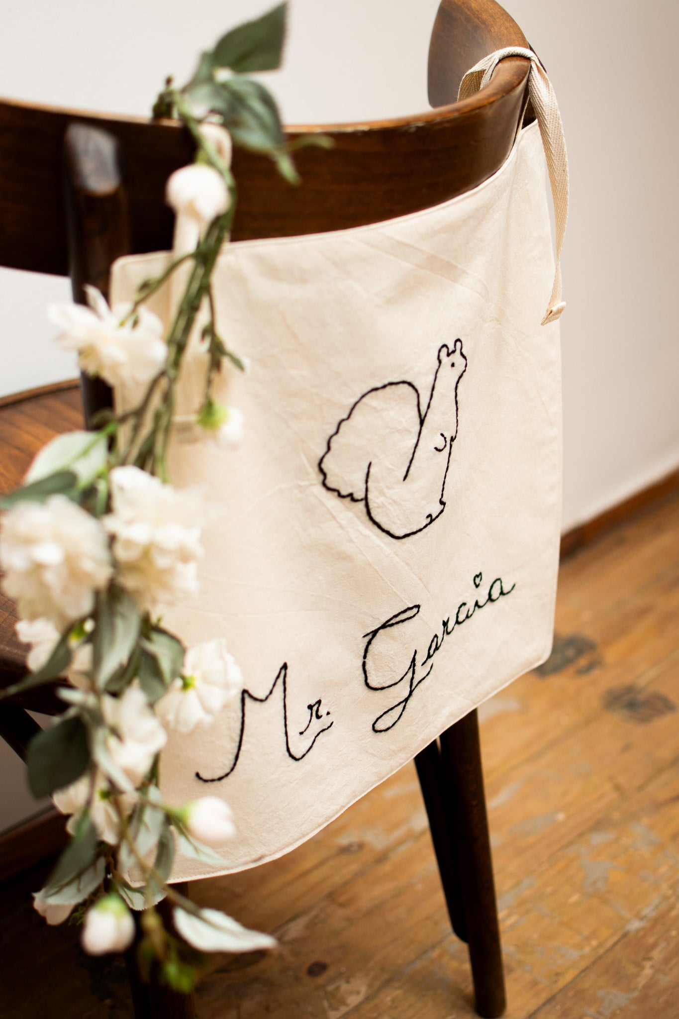 Custom Embroidered Wedding Chair Signs for Bride and Groom