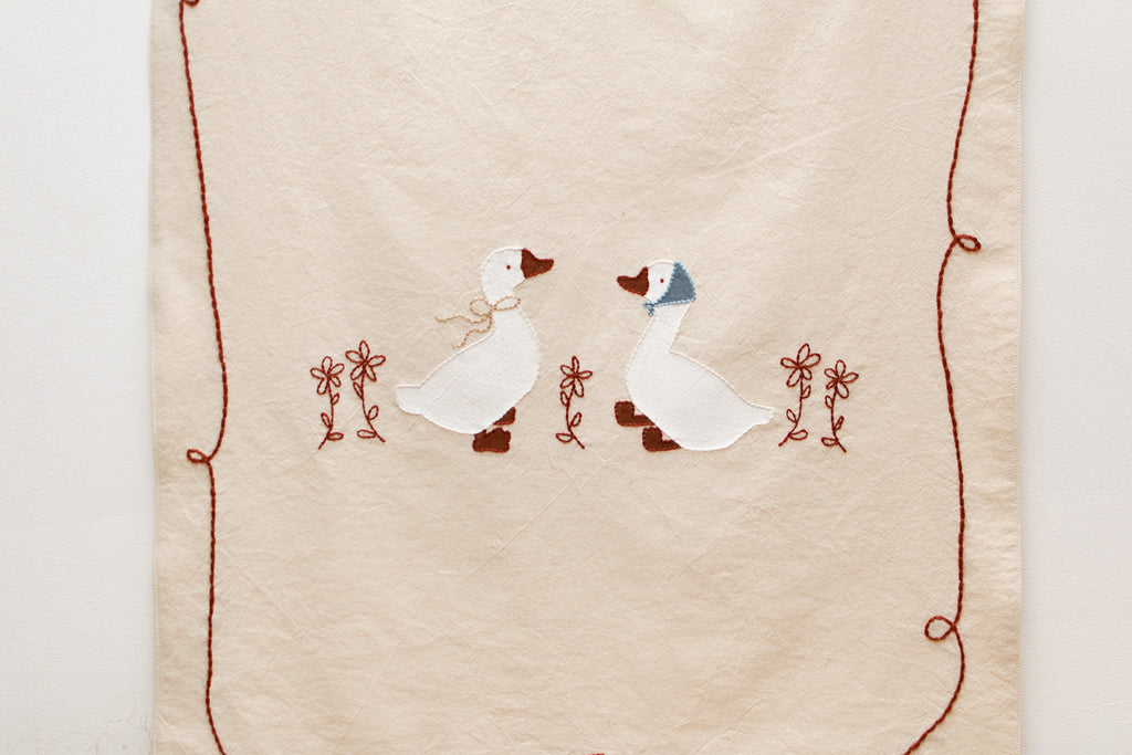 Hand Embroidered Birthday Banner | Personalized Goose & Floral Vertical Banner