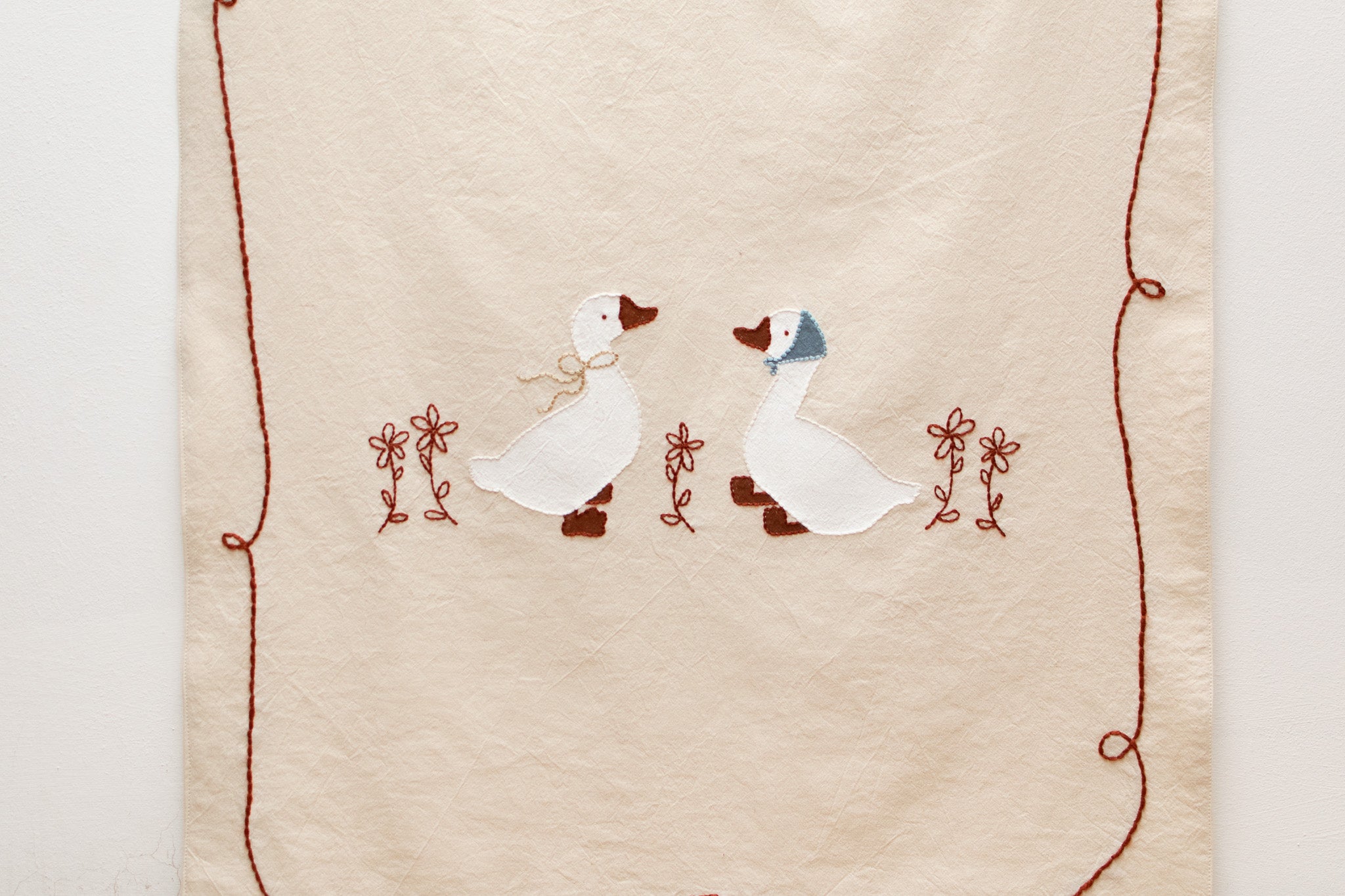 Hand Embroidered Birthday Banner | Personalized Goose & Floral Vertical Banner