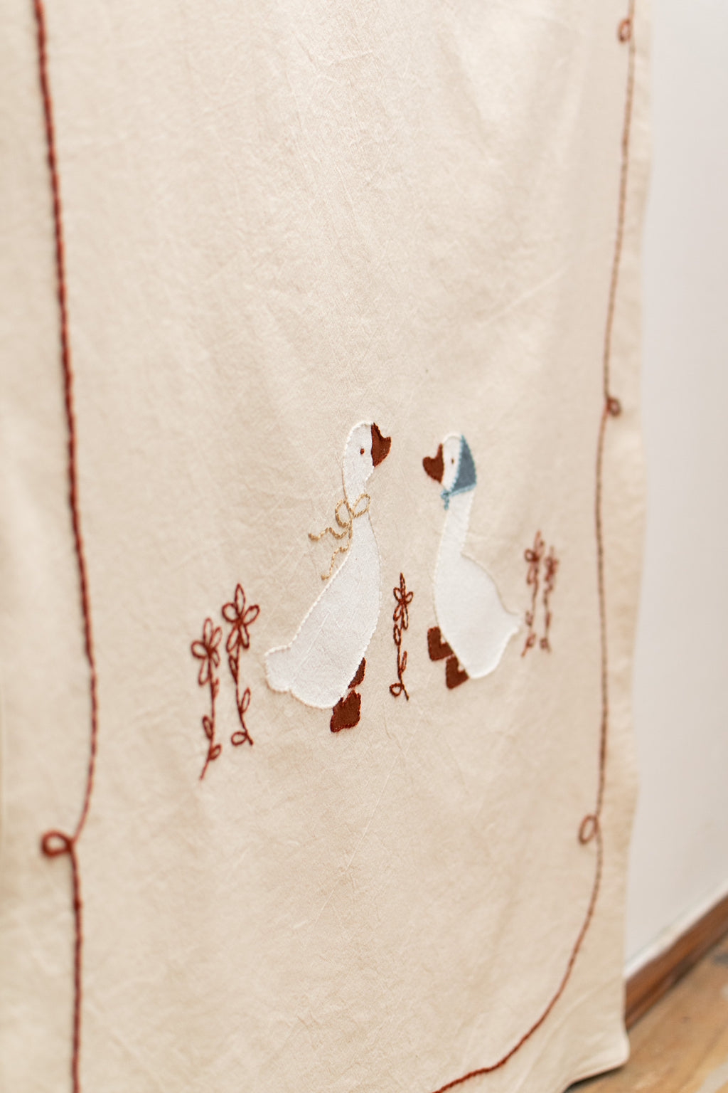 Hand Embroidered Birthday Banner | Personalized Goose & Floral Vertical Banner